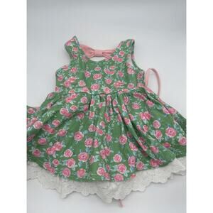 Sweet Honey Floral Dress 3T Green Pink Roses Attached Bloomers Cute Summer